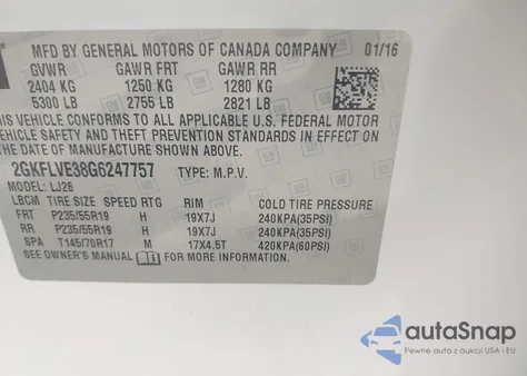 2016 GMC Terrain Denali z USA, uszkodzony, nr VIN 2GKFLVE38G6247757